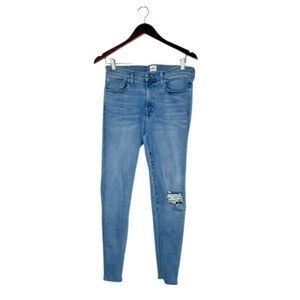 Edwin Women's Skinny Jeans Size 29 Light Wash Distressed Knee Raw‎ Hem Stretch